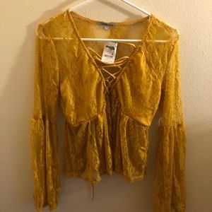 yellow lace long sleeve shirt